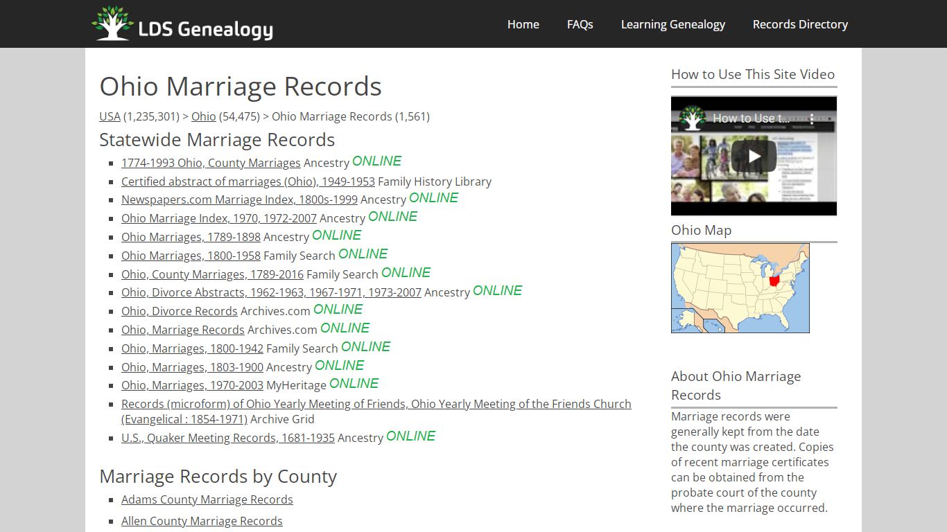 Ohio Marriage Records - LDS Genealogy