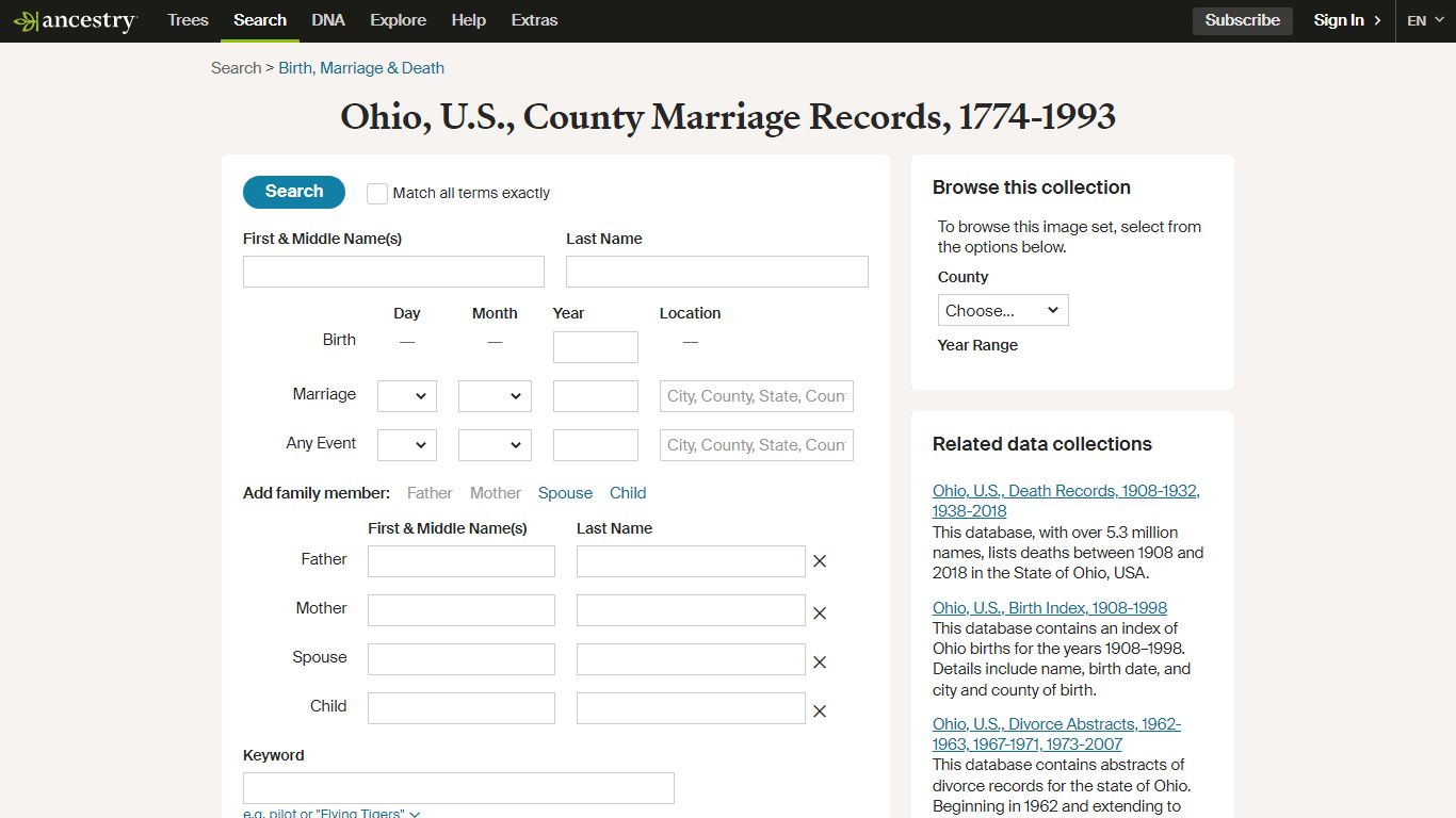 Ohio, U.S., County Marriage Records, 1774-1993